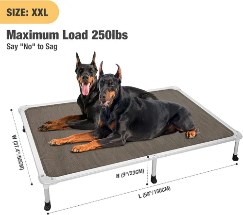 Vista 110 de Veehoo Cama elevada para perros a prueba de mordidas - Cuna elevada refrescante para mascotas - Marco de aluminio plateado y tela de malla