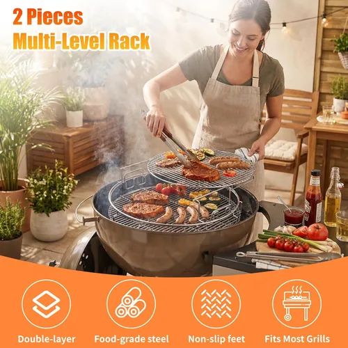 Vista 3 de Kit de repuesto mejorado de 5 piezas para Big Green Eggspander, incluye parrilla multifunción para parrilla, cesta de conveggtor, hecho de acero
