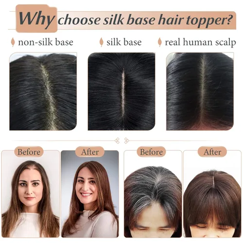 Vista 6 de Toppers de cabello humano con clip de 6 pulgadas, cabello lacio para pérdida de cabello, cubierta de cabello fino, cabello gris, rubio ceniza #613