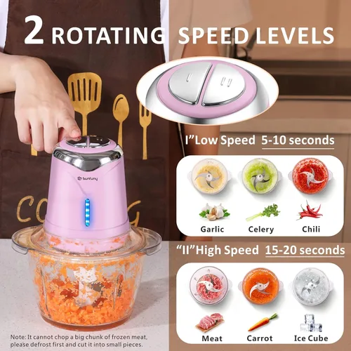 Vista 3 de Procesador de alimentos 6000mAh Picador de verduras inalámbrico con cuenco de vidrio de 5 tazas, picador eléctrico de carne de ajo sin BPA