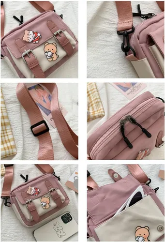 Vista 6 de Bonita bolsa de mensajero para la escuela, kawaii, bolso cruzado para mujer, Azul, Bandolera
