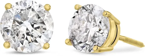 Vista 3 de Aretes de oro blanco de 14k de la colección de Tienda con certificación AGS con poste de rosca y tuerca color J-K claridad I1-I2