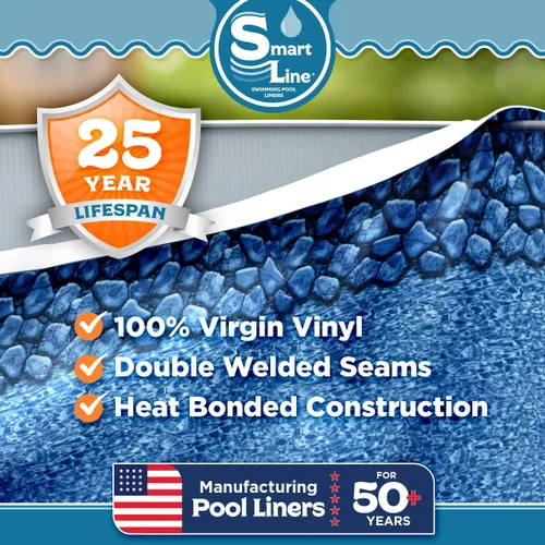 Vista 2 de Smartline Revestimiento rectangular para piscina de 12 pies x 20 pies, remolino rocoso, estilo de cuentas, fondo plano de 4 pies, vinilo virgen