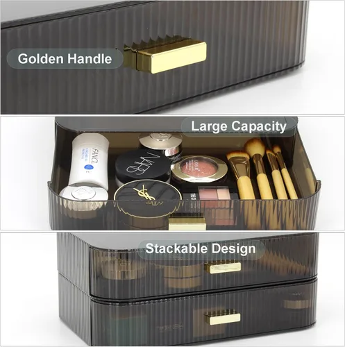 Vista 4 de Organizador de maquillaje con cajones apilables, organizadores y almacenamiento para tocador de baño, ideal para cosméticos, cuidado de la piel