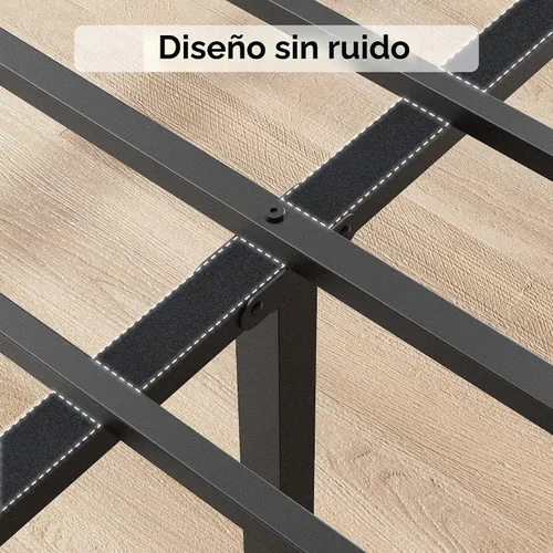 Vista 7 de BedsPick - Base de cama tamaño Queen con cabecera y estribo, marco de cama de plataforma de metal con esquinas redondeadas, soporte de listones