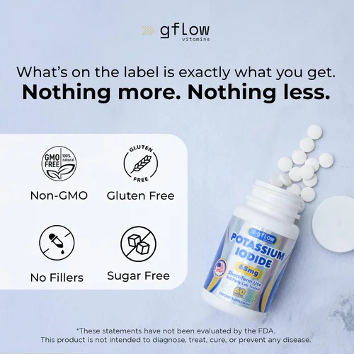 Vista 8 de Gflow Vitamins - Yoduro de potasio 65 mg por porción - Suplemento dietético, apoyo tiroideo - Suministro de 2 meses - Sin OMG - Fabricado