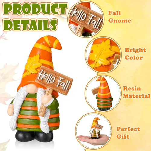 Vista 3 de FairySandy 2 piezas de decoración de gnomos de otoño, mini gnomos de otoño, rayas, decoración de otoño para cosecha, día de Acción de Gracias