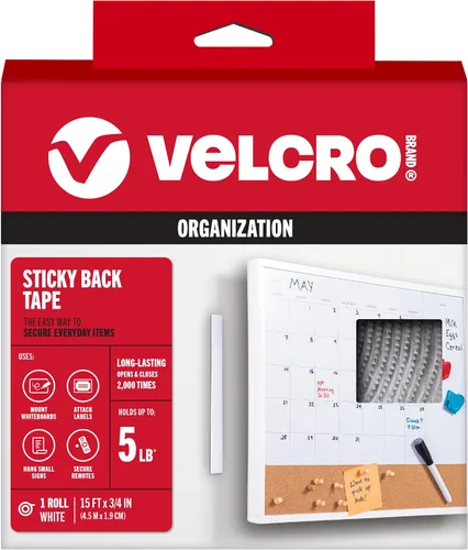 Vista 11 de VELCRO Brand Rollo de cinta negra de 5 pies x 3/4 pulgadas Con adhesivo Corte las tiras a la longitud deseada Cierres de gancho y bucle
