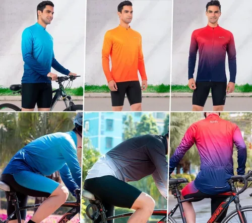 Vista 4 de ROTTO Camiseta de ciclismo para hombre, manga larga, color degradado