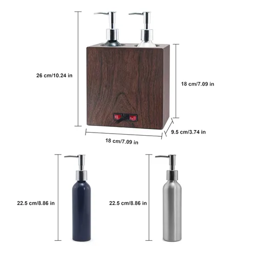 Vista 9 de Calentador de aceite de masaje de madera de nogal, control de calefacción independiente de doble botella con 4 botellas de bomba de aceite