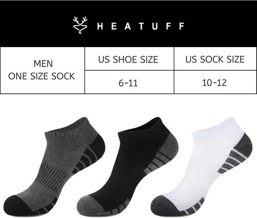 Vista 2 de Heatuff Paquete de 10 calcetines tobilleros de corte bajo para hombre con cojín, calcetines deportivos transpirables y casuales.