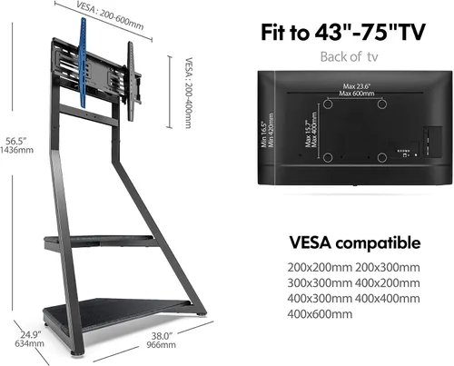 Vista 5 de FITUEYES Soporte esquinero para televisores de 43 a 75 pulgadas