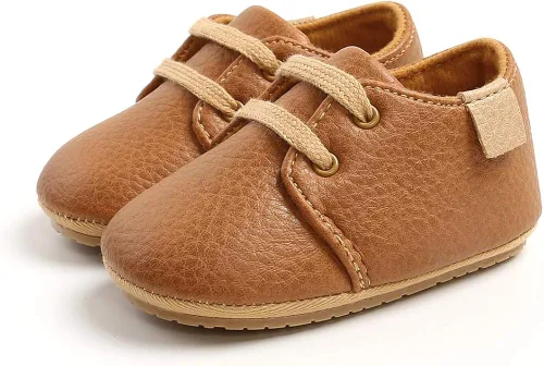 Vista 4 de E-FAK Zapatos de piel sintética suave para bebés, mocasines Oxford con suela de goma, mocasines Oxford, zapatos de vestir para caminar