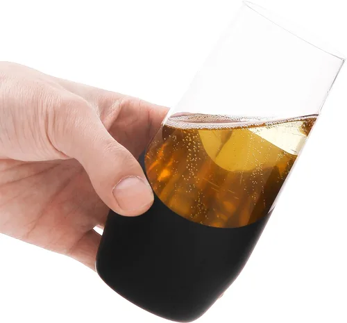 Vista 5 de MyGift Juego de 4 copas de champán negras y doradas sin tallo, vasos de fiesta de boda de 11 onzas, utensilios de bar modernos para vino espumoso
