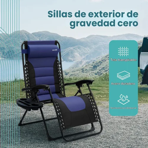 Vista 7 de SereneLife Silla de césped Zero Gravity Relájate cómodamente para acampar, patio y eventos al aire libre reclinable ajustable, reposacabezas Azul