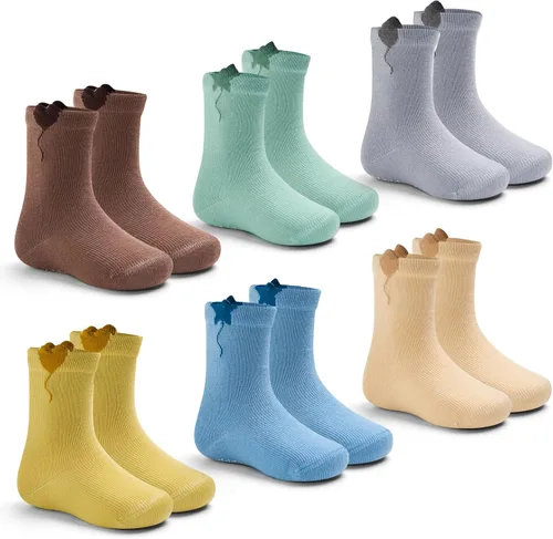 Vista 7 de Calcetines de algodón para bebés y niños pequeños, calcetines antideslizantes para niños, paquete de 6