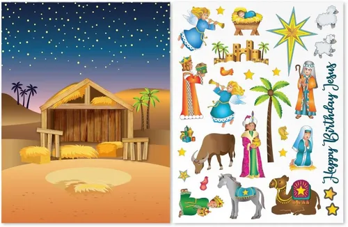 Vista 5 de Pegatinas de pesebre de coronel Pickles, 24 hojas, manualidades navideñas para niños