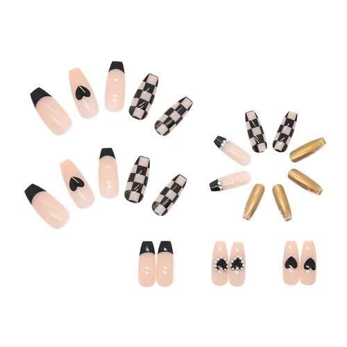 Vista 3 de Uñas postizas a presión de longitud media – 24 piezas de acrílico artificial reutilizables de cobertura completa para mujeres, diseño de corazón