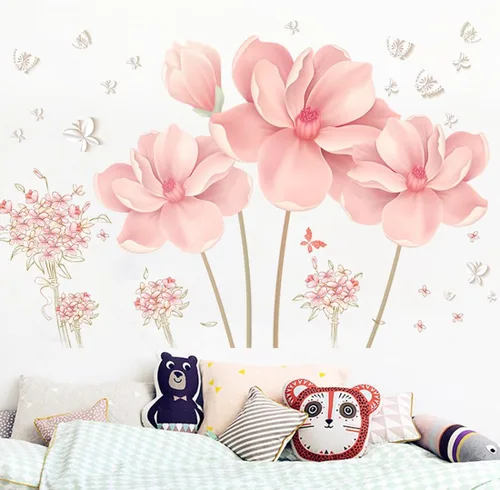 Vista 9 de Calcomanías de pared con diseño floral azul, para despegar y pegar, calcomanías de pared extraíbles para dormitorio, sala de estar, hogar, sofá