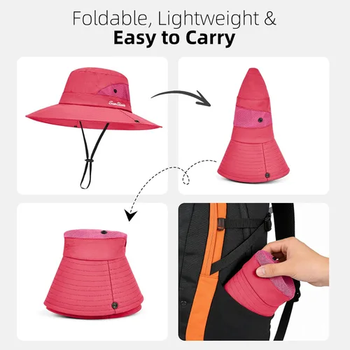 Vista 42 de Rosoz Sombreros de cola de caballo para mujer, protección UV, ala ancha 1 paquete-negro