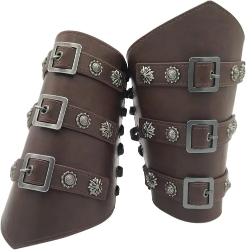 Vista 3 de Brazaletes medievales con hebilla, cinturón de cuero para adultos, pulsera de guantelete vikingo, armadura de brazo, armadura punk, gótico, disfraz