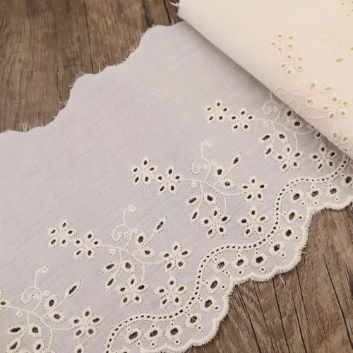 Vista 3 de Bordado con ojales de encaje de algodón beige vintage para costura, ropa, delantal (5.5 pulgadas/5.5 in 3 yardas)