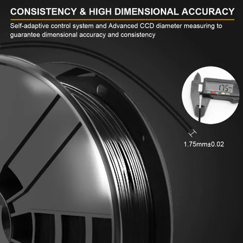 Vista 2 de Filamento para impresora 3D PETG de 1.75 mm, color negro, carrete de 1 kg (2.2 lbs), precisión dimensional +/- 0.03 mm