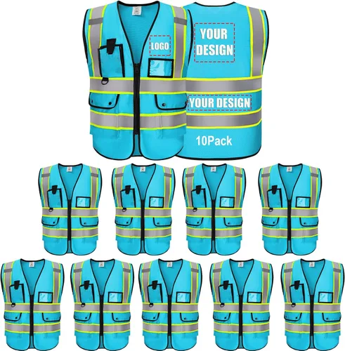 Vista 43 de Chaleco Reflectante Clase 2 de Seguridad ANSI con Bolsillos y Cremallera de Alta Visibilidad Uniforme de Construcción K-verde-1pack-custom