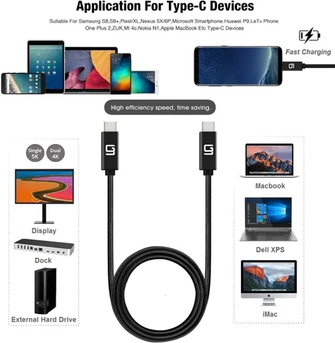 Vista 5 de Cable USB-C a USB-C (40Gbps) SuperSpeed [certificado] USB4 a USB tipo C, alimentación de 100 W (compatible con USB 3.1 y 3.2) de nailon trenzado