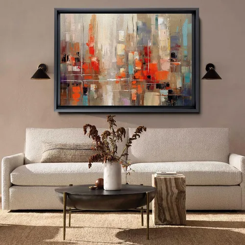 Vista 2 de Vibrant Fusion, Modern Colorful Abstract Wall Art Painting - Canvas Artwork with Red, Maya Blue, and Orange Palette Texture