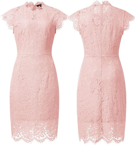 Vista 5 de Merokeety - Vestido elegante floral con encaje y sin mangas para mujer tiene cuello redondo y una longitud hasta la rodilla es adecuado para fiestas