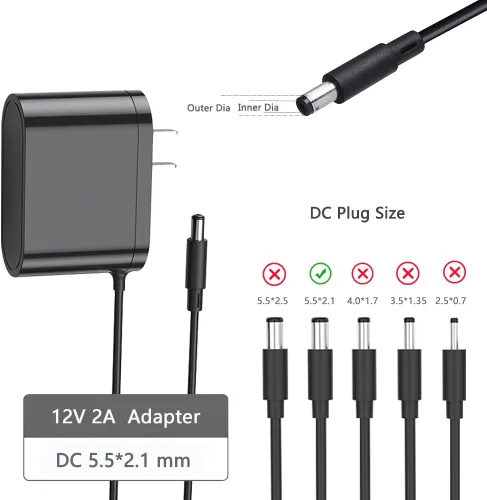 Vista 5 de Fuente de alimentación de 12 V con interruptor de atenuación, adaptador de CC de 12 voltios 2 A, transformador de CA a CC de 120 V a 12 V, cable