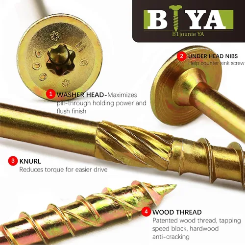 Vista 3 de Tornillos Estructurales, Tornillo de Anclaje de Construcción de 1/4" x 2-1/4" con Cabeza Torx/Estrella de Servicio Pesado, Tornillo de Anclaje