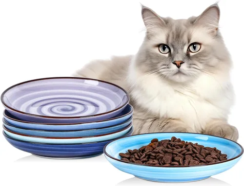 Vista 9 de Selamica Cuencos de cerámica para gatos, 6 pulgadas de ancho poco profundos para aliviar la fatiga de los bigotes, juego de 4, colores surtidos