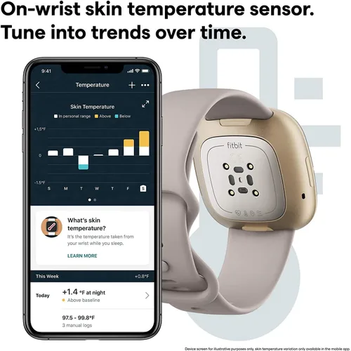Vista 5 de Fitbit Sense Health & Fitness - Reloj inteligente con GPS, llamadas y mensajes de texto Bluetooth, frecuencia cardíaca SpO2, ECG, temperatura