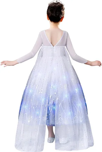 Vista 5 de Latocos Disfraz de Elsa de Frozen iluminado para niñas, ropa de princesa para niñas pequeñas, cumpleaños, Halloween, cosplay