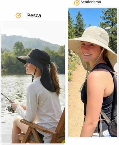 Vista 6 de Sombreros de sol para mujer, protección UV, ala ancha con agujero Negro