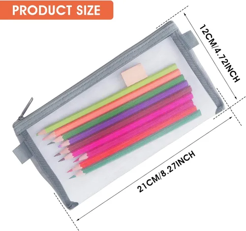 Vista 8 de THINP Estuche para lápices de 3 piezas, bolsas de maquillaje transparentes, bolsa de malla de nailon para bolígrafos con cremallera, bolsa