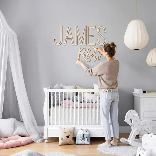 Vista 7 de Letreros de Primer y Segundo Nombre para Guardería Letreros de Nombre de Madera para Cuarto de Niños Letrero de Nombre Personalizado