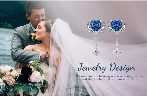 Vista 6 de JewelryPalace Love Heart - Aretes colgantes de circonita cúbica de color zafiro de 3 quilates para mujer, alas de ángel de plata de ley 925, aretes