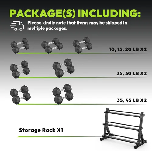 Vista 2 de HANDBODE Dumbbell Set with Rack, Rubber Coated Fixed Dumbbells 360-790 lbs Heavy Duty Hexagonal Weights, Non-Roll Hexagon Shape for Stability
