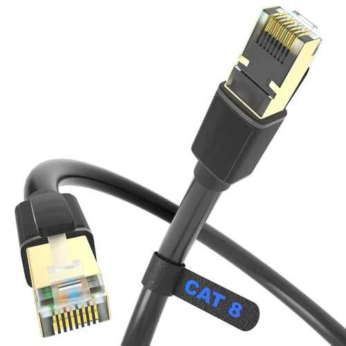 Vista 10 de Cable Ethernet Cat 8 de 3 pies, cable de red trenzado de nailon de alta velocidad de 40 Gbps 2000 MHz, cable LAN RJ45 sólido blindado resistente