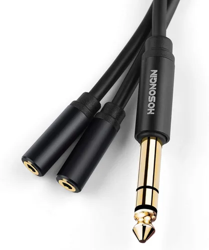 Vista 8 de HOSONGIN - Cable de inserción divisor en Y estéreo de 1/4 TRS a dual de 1/4 TS mono, con conector chapado en oro, blindaje doble y funda de nylon