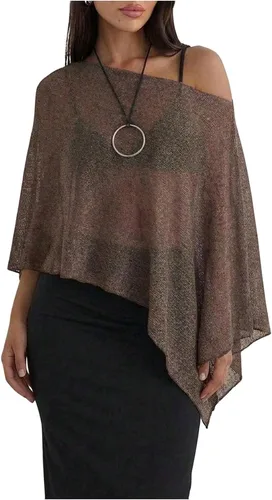 Vista 9 de MakeMeChic Ponchos para mujer, suéter de poncho transparente, chal, envolturas, cubrepiernas Negro