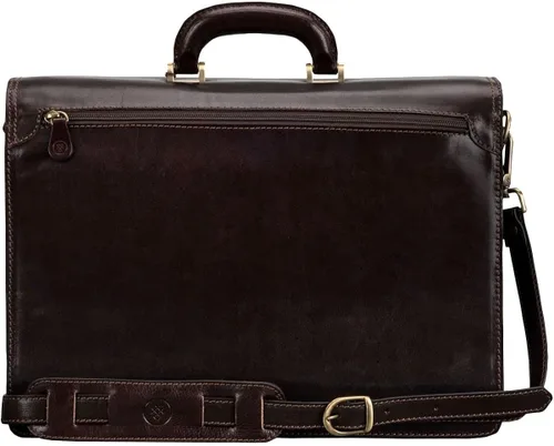 Vista 5 de Maxwell Scott Mens Luxury Quality Leather Classic 3 Section Briefcase The Paolo3 Laptop Business Travel Bag