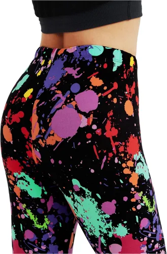 Vista 6 de sissycos - Leggings elásticos y suaves para mujer, con estampado salpicado artístico de neón y estilo de los años 80