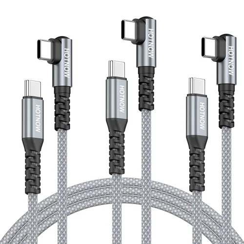 Vista 10 de Short Right Angle USB C to USB C Cable 12 inch 3 Pack, PD 65W Fast Charging Blanco grisáceo