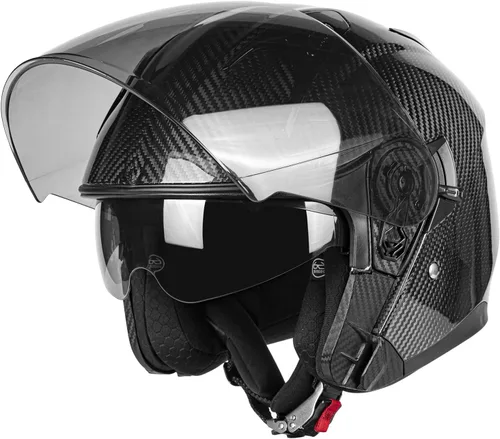 Vista 4 de Kaese Casco de motocicleta de fibra de carbono 3/4 con protector de doble lente, aprobado por DOT, protección facial ligera para hombres y mujeres