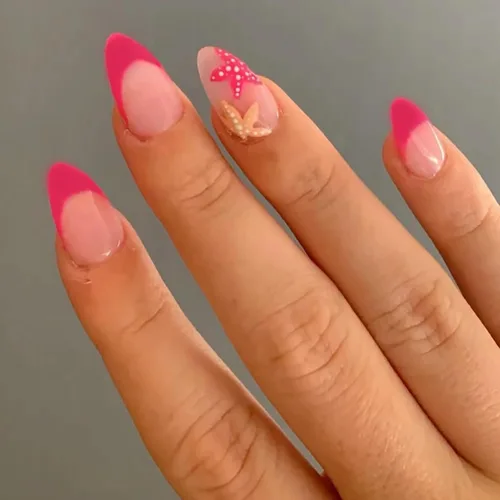 Vista 36 de Uñas postizas cortas en forma de almendra SWEKKE con punta francesa, uñas falsas con diseños de flores 3D en amarillo y rosa, uñas adhesivas