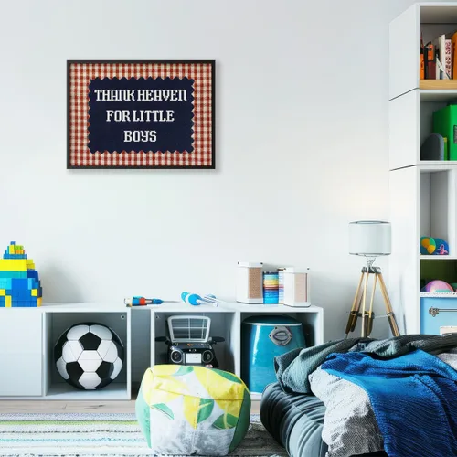 Vista 4 de Arte de pared con texto en inglés "Thank Heaven for Little Boys" (Thank Heaven for Little Boys), póster vintage con cita de guinga roja, impresiones